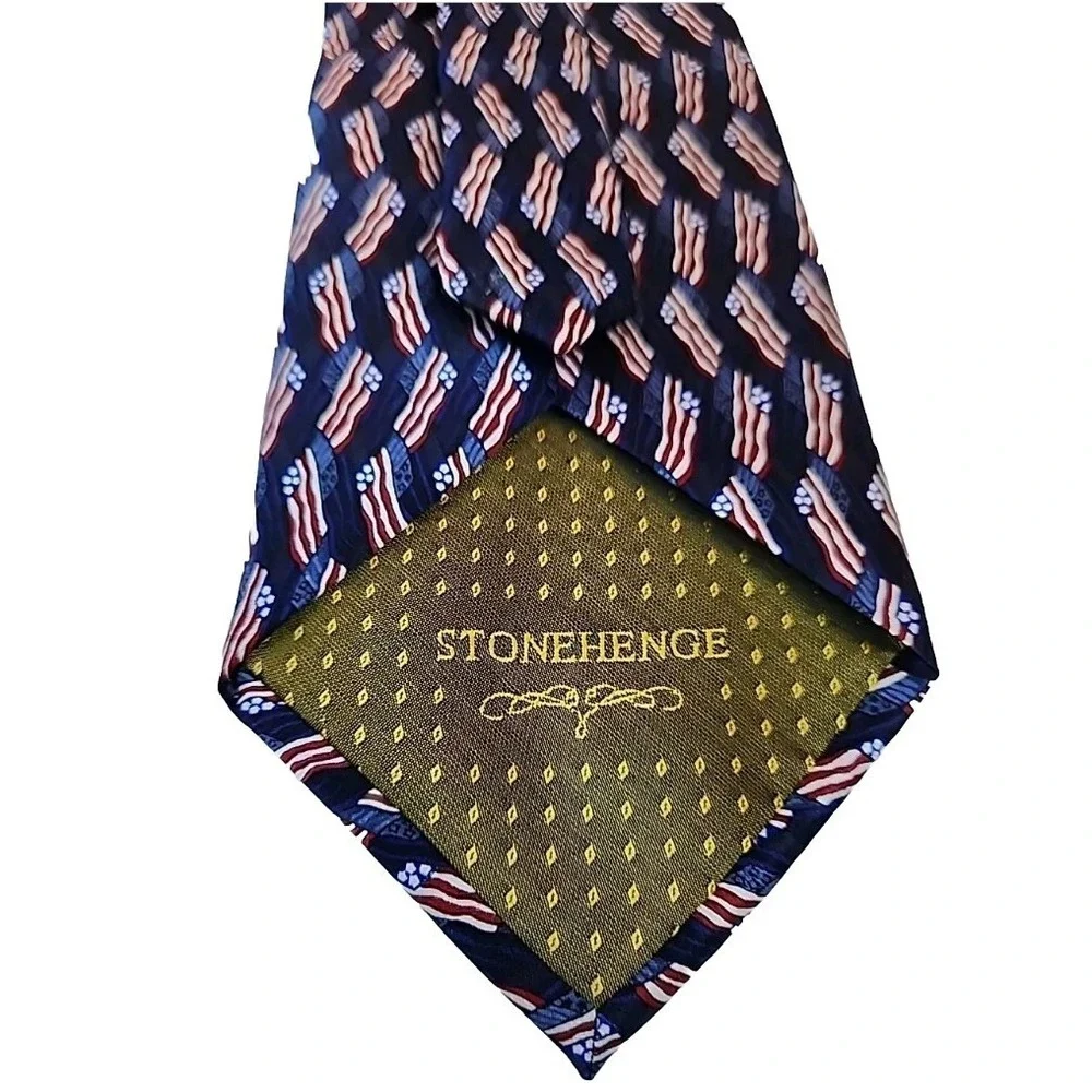 Stonehenge Men's Silk Necktie American Flag Geometric USA Red White Blue Tie‎